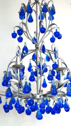 Best Pamono Austrian Chandelier in Cobalt Blue Murano Glass, 1970s