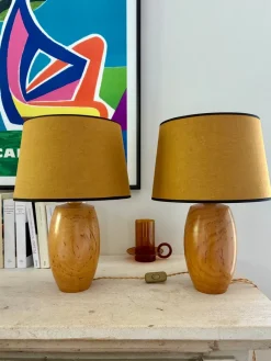 Pamono Autumn Wooden Lamps, 1970, Set of 2> Table Lamps