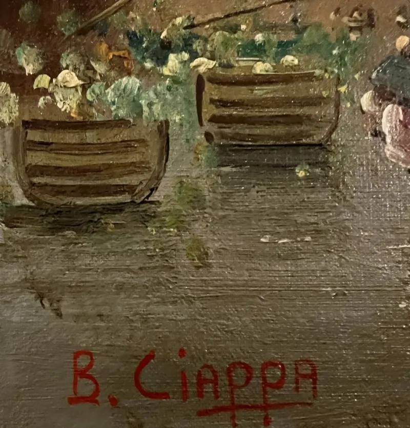 Sale Pamono B. Ciappa, Place du village animée, Oil on Canvas