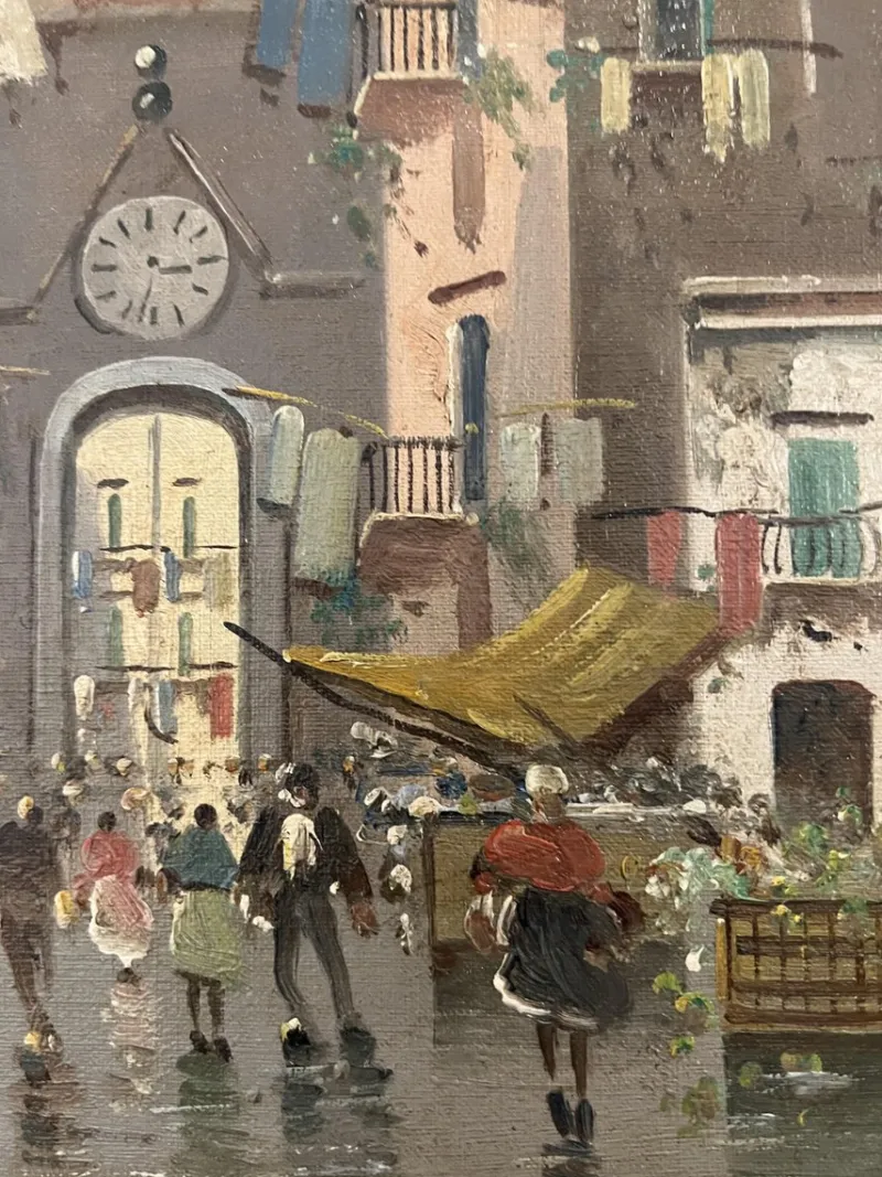 Sale Pamono B. Ciappa, Place du village animée, Oil on Canvas