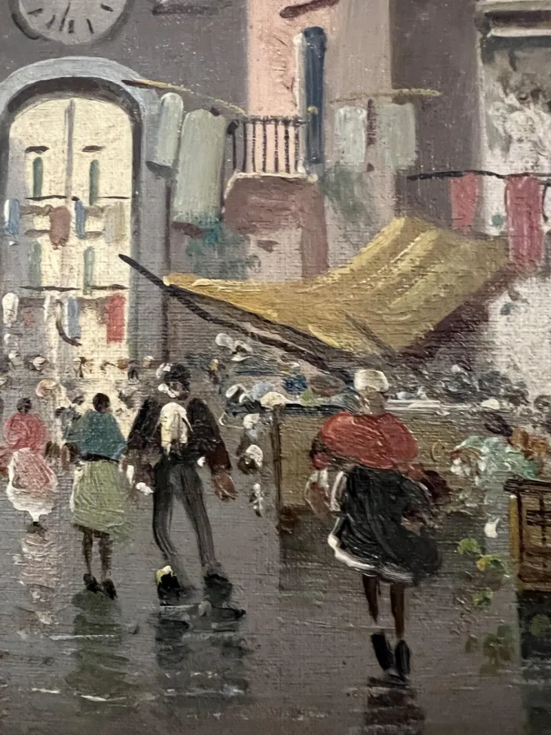 Sale Pamono B. Ciappa, Place du village animée, Oil on Canvas