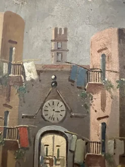 Sale Pamono B. Ciappa, Place du village animée, Oil on Canvas
