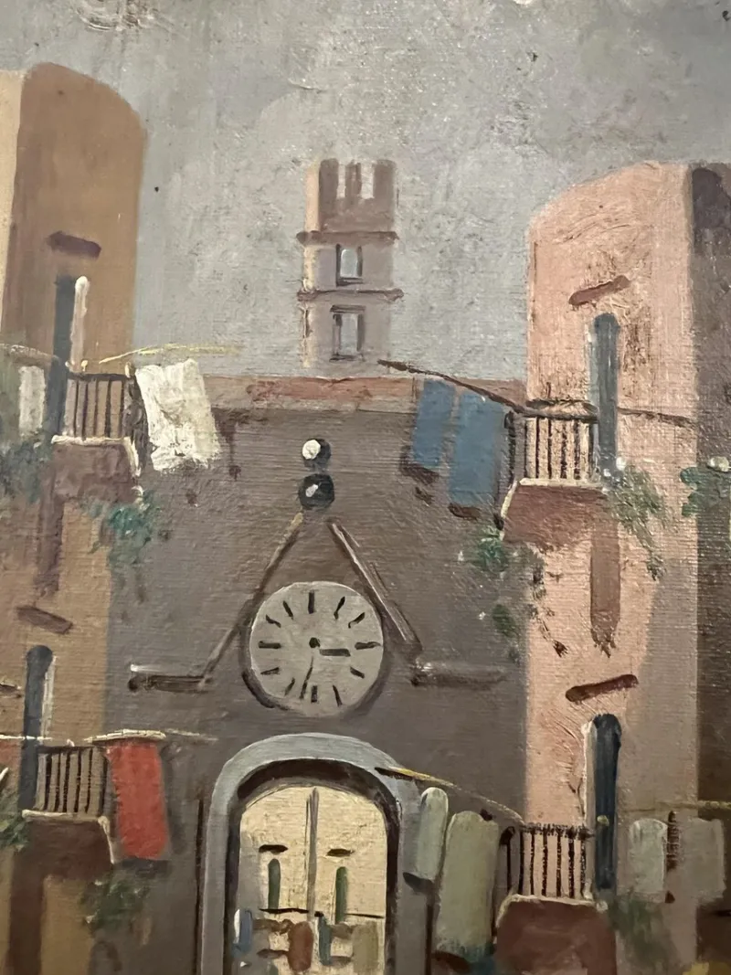 Sale Pamono B. Ciappa, Place du village animée, Oil on Canvas