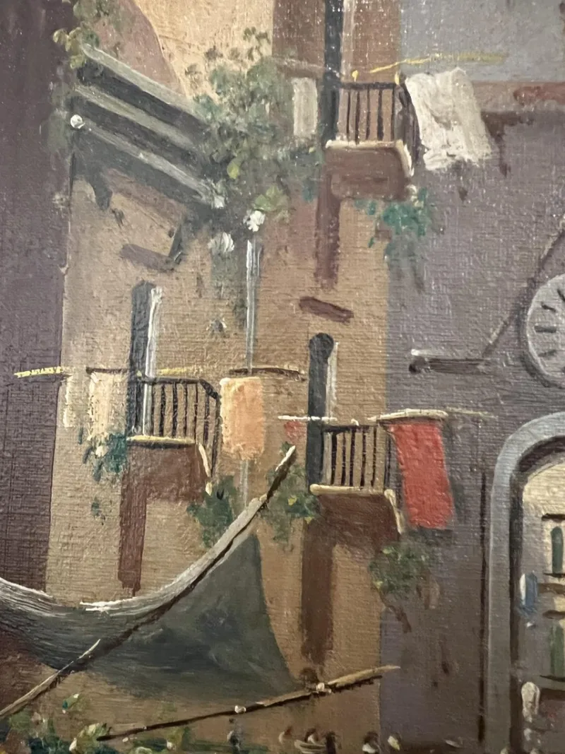 Sale Pamono B. Ciappa, Place du village animée, Oil on Canvas