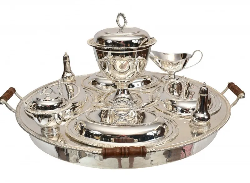 Discount Pamono Bain Marie Plated Silver Plate Lazy Susan Hot Food Server