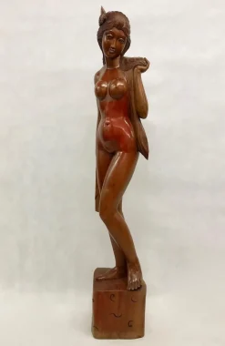 Hot Pamono Balinese Artist, Carved Statue of Woman, 1960s