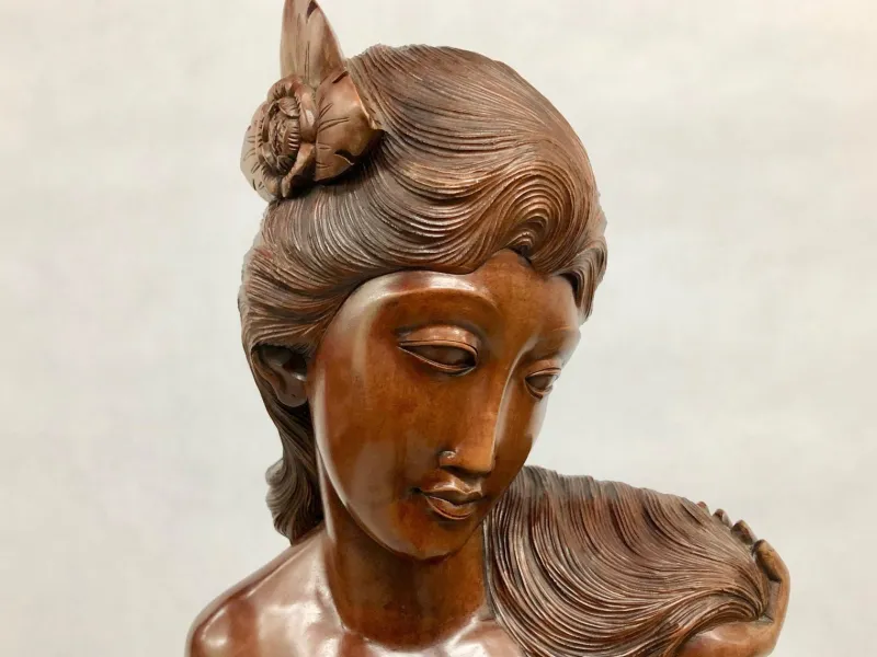Hot Pamono Balinese Artist, Carved Statue of Woman, 1960s