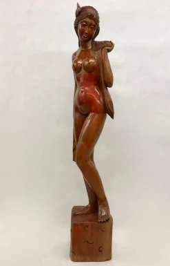 Hot Pamono Balinese Artist, Carved Statue of Woman, 1960s