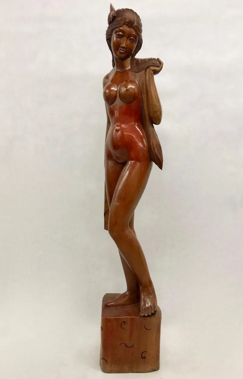 Hot Pamono Balinese Artist, Carved Statue of Woman, 1960s