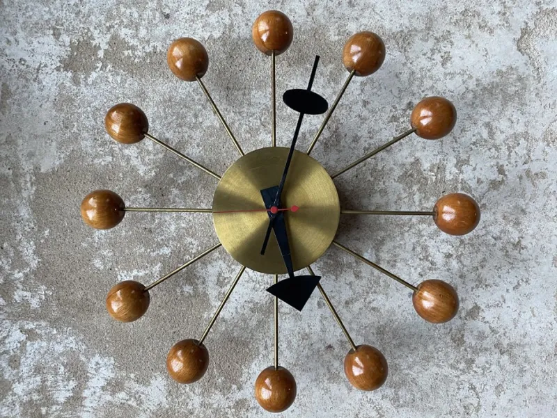 Discount Pamono Ball Clock in Brass and Wood by George Nelson, 1955