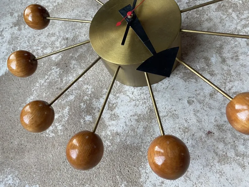 Discount Pamono Ball Clock in Brass and Wood by George Nelson, 1955