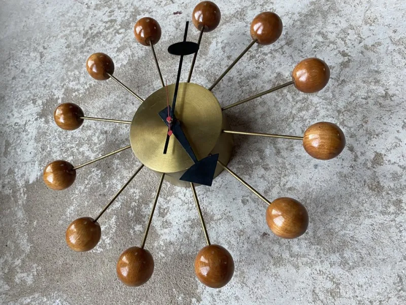 Discount Pamono Ball Clock in Brass and Wood by George Nelson, 1955