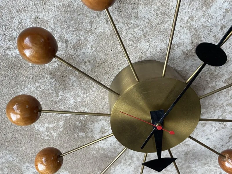 Discount Pamono Ball Clock in Brass and Wood by George Nelson, 1955