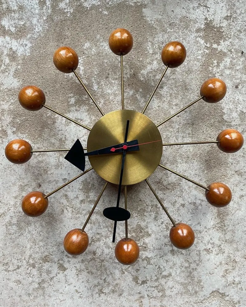 Discount Pamono Ball Clock in Brass and Wood by George Nelson, 1955