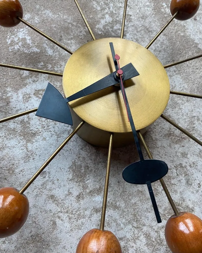 Discount Pamono Ball Clock in Brass and Wood by George Nelson, 1955