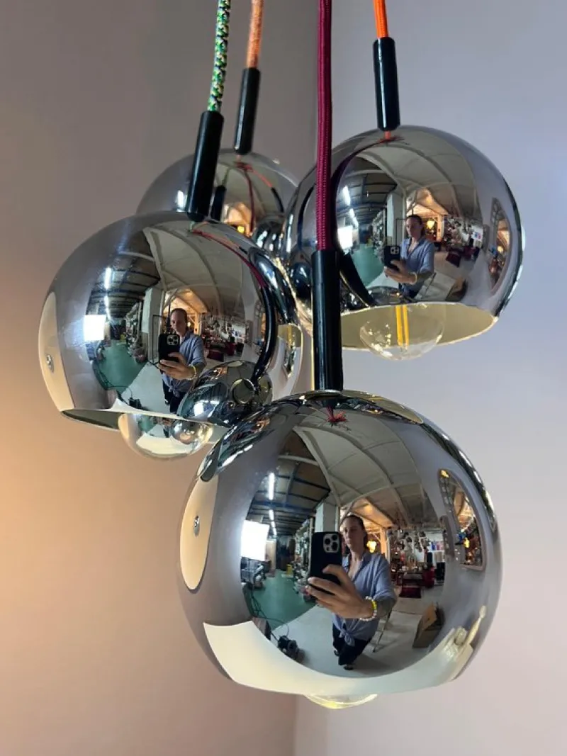 Pamono Ball Lamp in Chrome from Baum-Leuchten> Ceiling Lights