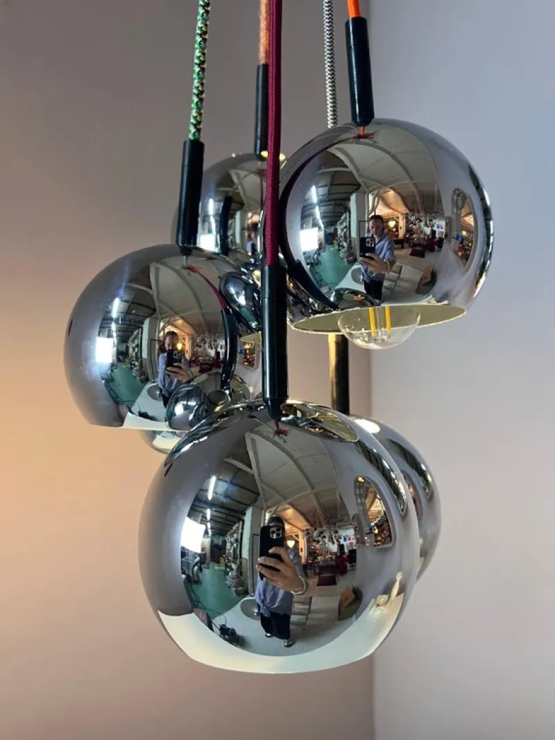 Pamono Ball Lamp in Chrome from Baum-Leuchten> Ceiling Lights