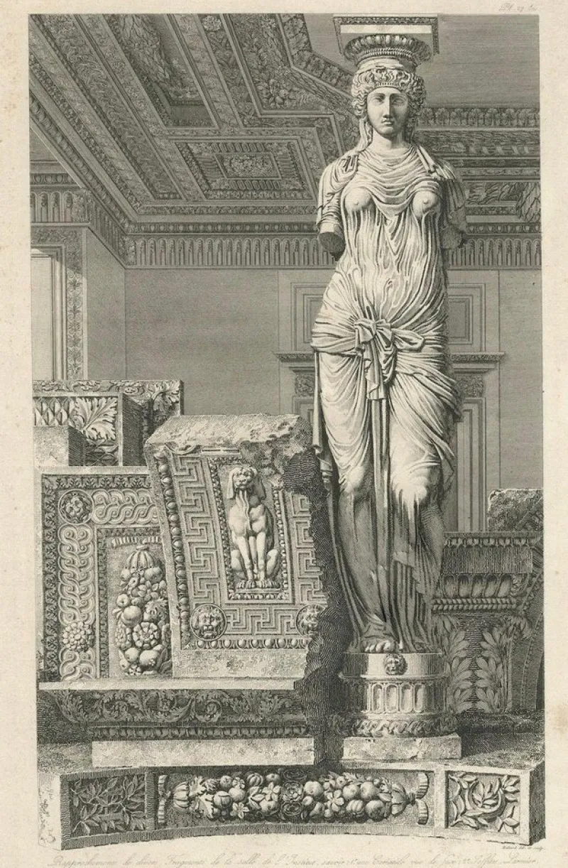 Pamono Baltard, Architectural Illustration of a Caryatid, Cabinet d'Henri IV, 1800, Engraving