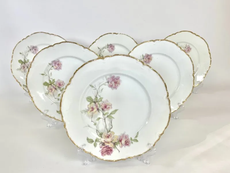 Pamono Baltimore Rose Dinner Plates from Haviland Limoges, 1888, Set of 6> Dinner Plates & Bowls