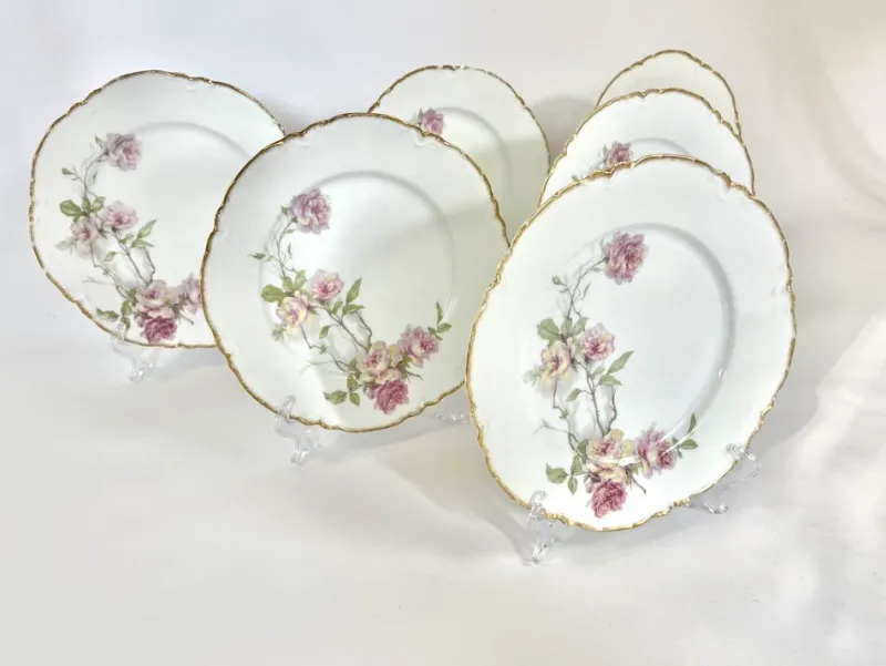 Pamono Baltimore Rose Dinner Plates from Haviland Limoges, 1888, Set of 6> Dinner Plates & Bowls