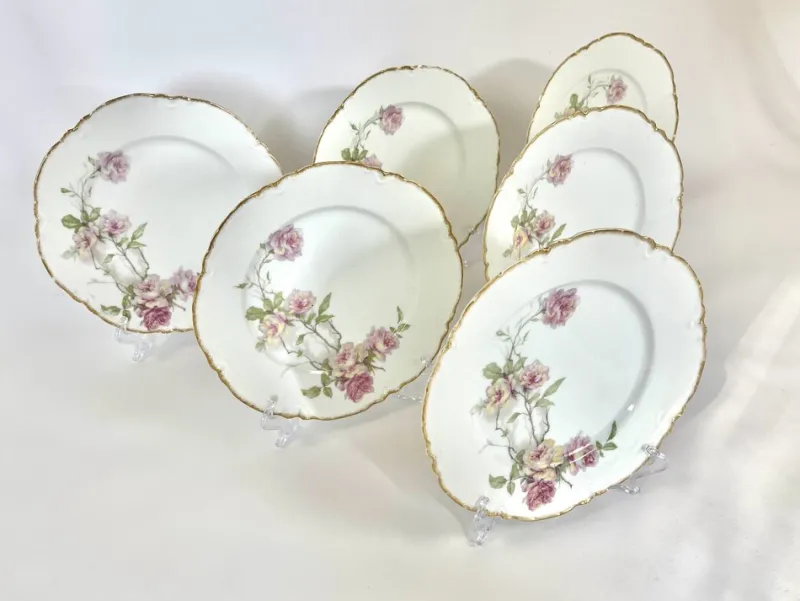 Pamono Baltimore Rose Dinner Plates from Haviland Limoges, 1888, Set of 6> Dinner Plates & Bowls
