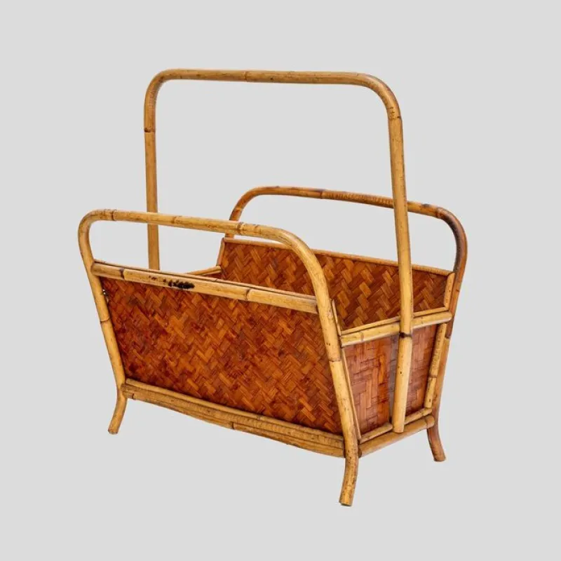 Pamono Bamboo and Rattan Magazine Holder, 1970s> Magazine Racks