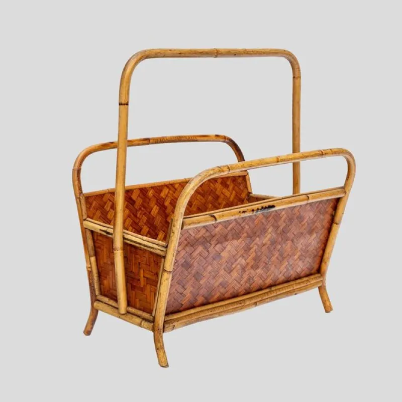 Pamono Bamboo and Rattan Magazine Holder, 1970s> Magazine Racks