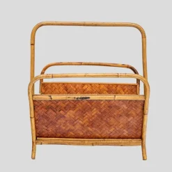 Pamono Bamboo and Rattan Magazine Holder, 1970s><noscript><img width=