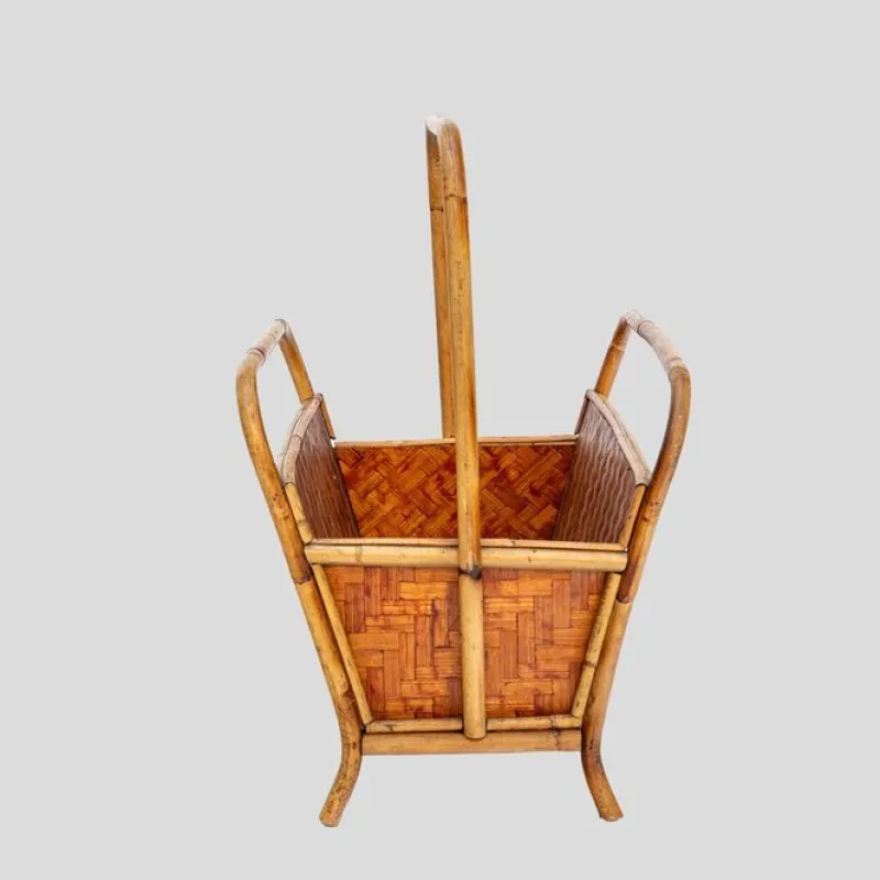 Pamono Bamboo and Rattan Magazine Holder, 1970s> Magazine Racks