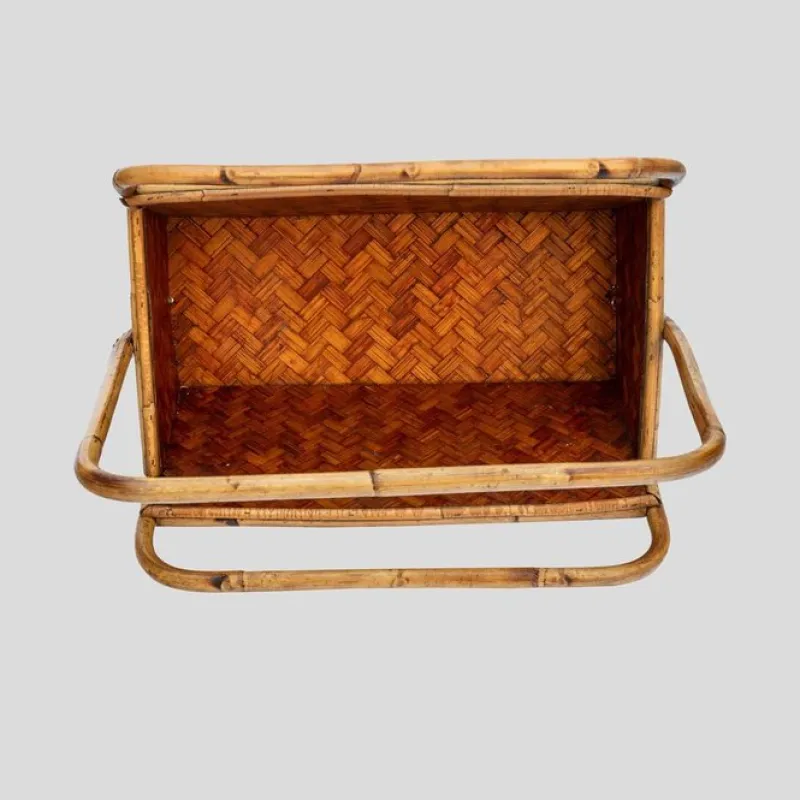 Pamono Bamboo and Rattan Magazine Holder, 1970s> Magazine Racks