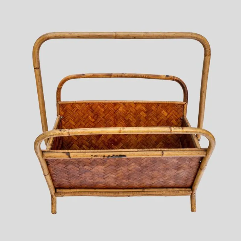 Pamono Bamboo and Rattan Magazine Holder, 1970s> Magazine Racks