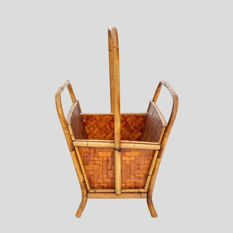 Pamono Bamboo and Rattan Magazine Holder, 1970s> Magazine Racks