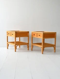 Pamono Bamboo and Woven Rattan Bedside Tables from Dux, 1960s, Set of 2> Nightstands