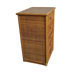 Best Pamono Bamboo and Woven Rattan Five-Drawer Chest, 1970s