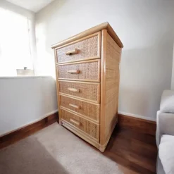 Best Pamono Bamboo and Woven Rattan Five-Drawer Chest, 1970s