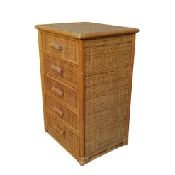 Best Pamono Bamboo and Woven Rattan Five-Drawer Chest, 1970s