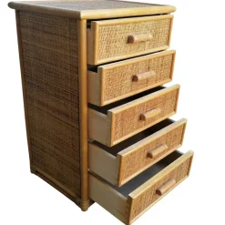 Best Pamono Bamboo and Woven Rattan Five-Drawer Chest, 1970s