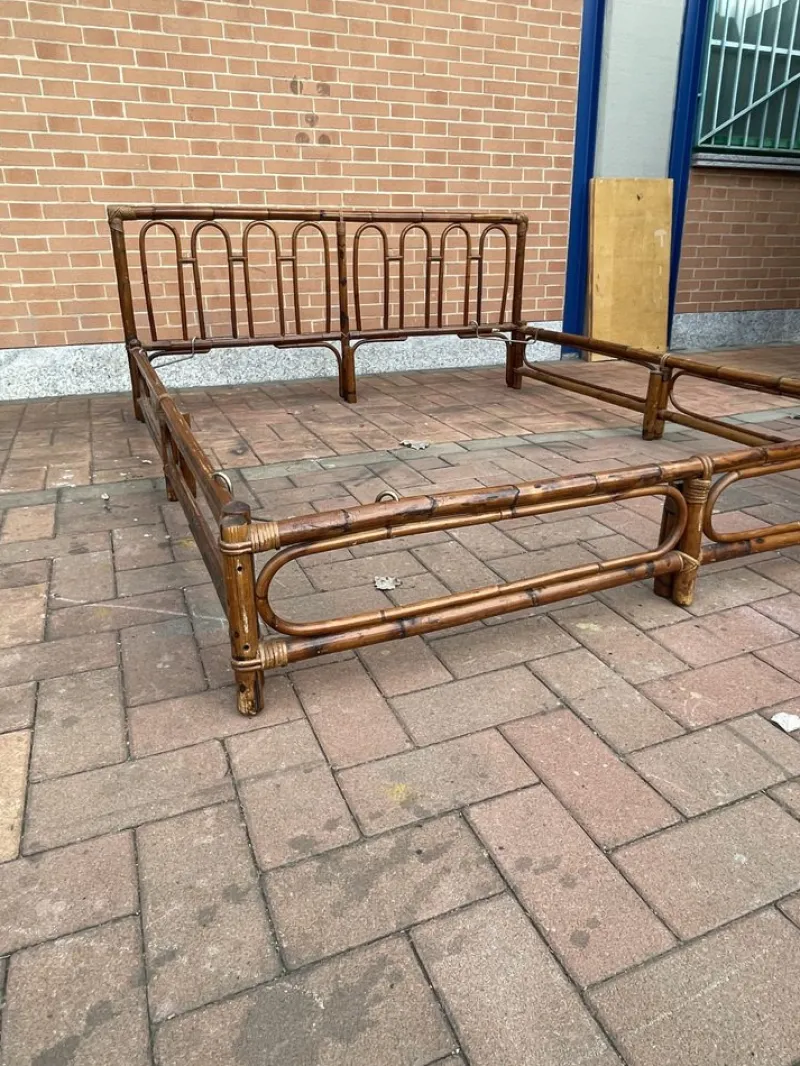 Pamono Bamboo Double Bed from Dal Vera, Italy, 1970s> Beds & Bedroom Sets