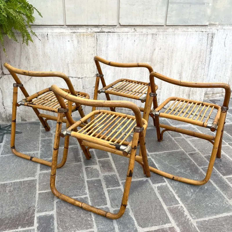 Pamono Bamboo Folding Chair from Dal Vera, Italy, 1950s> Garden Seating