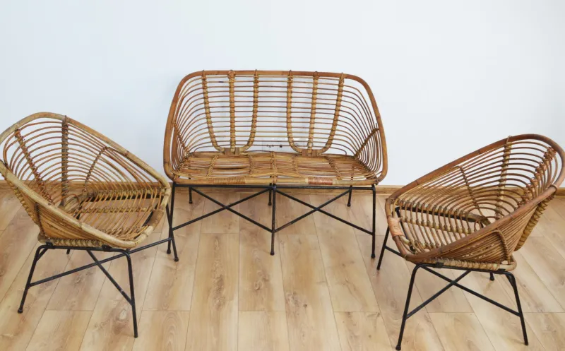 Pamono Bamboo Furniture Set, 1970s, Set of 4> Garden Seating