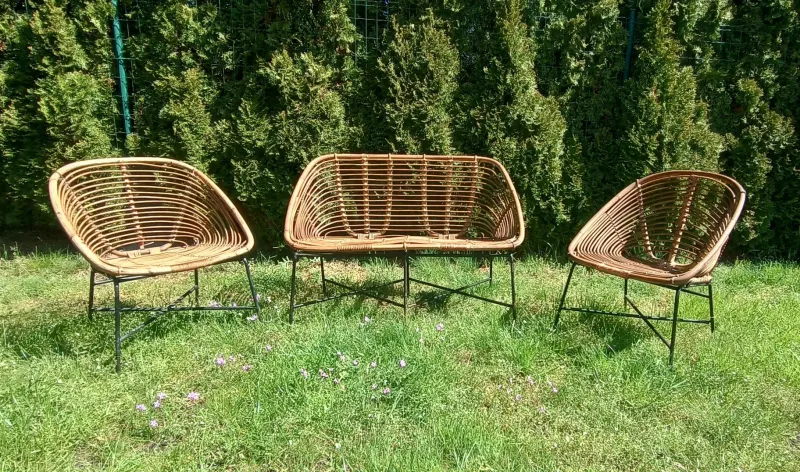 Pamono Bamboo Furniture Set, 1970s, Set of 4> Garden Seating