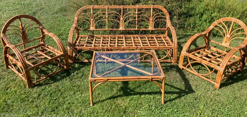 Pamono Bamboo Living Room in the style of Vivaï Del Sud, 1960s, Set of 4> Living Room Sets