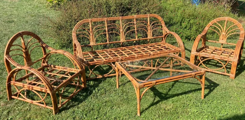 Pamono Bamboo Living Room in the style of Vivaï Del Sud, 1960s, Set of 4> Living Room Sets