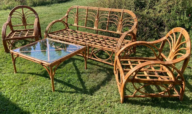 Pamono Bamboo Living Room in the style of Vivaï Del Sud, 1960s, Set of 4> Living Room Sets