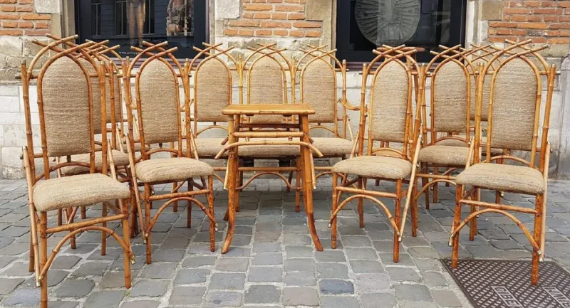 Pamono Bamboo Living Room Set by Giusto Puri Purini, 1950s, Set of 10