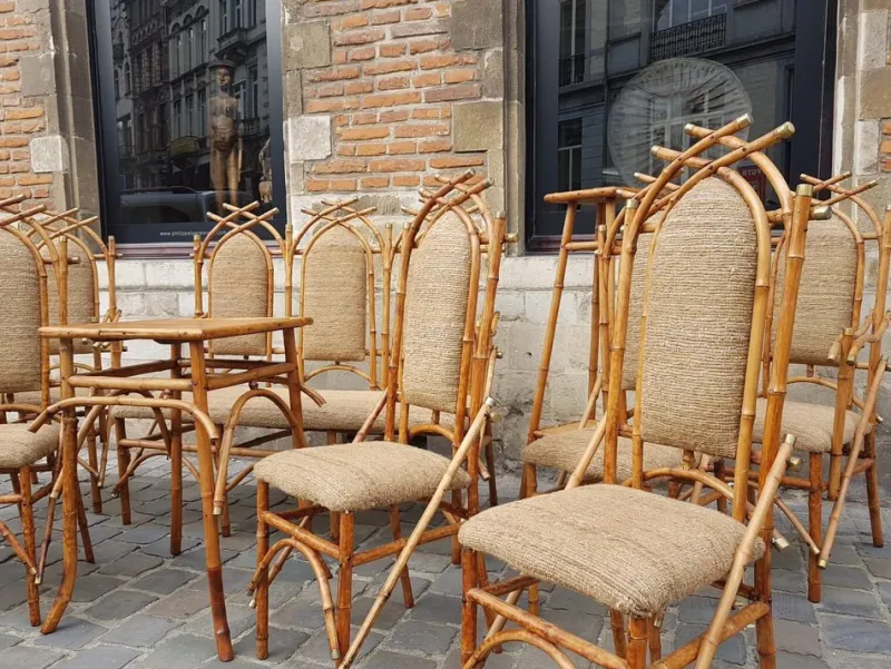 Pamono Bamboo Living Room Set by Giusto Puri Purini, 1950s, Set of 10