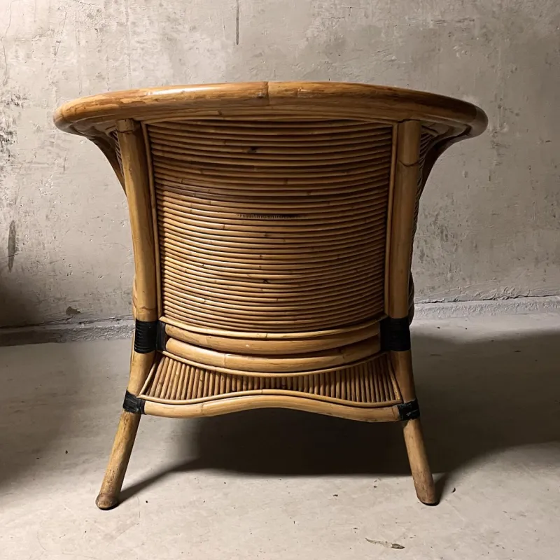 Pamono Bamboo Rattan Lounge Chairs from Rausch, Set of 3> Garden Seating