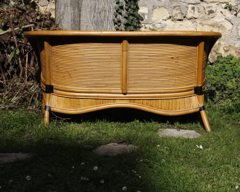 Pamono Bamboo Rattan Lounge Chairs from Rausch, Set of 3> Garden Seating