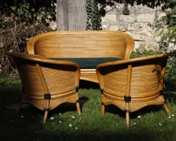 Pamono Bamboo Rattan Lounge Chairs from Rausch, Set of 3><noscript><img width=