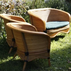 Pamono Bamboo Rattan Lounge Chairs from Rausch, Set of 3><noscript><img width=